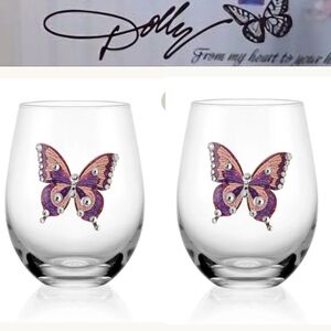 Dolly Parton Jeweled Mosaic Set Of 2 Stemless Wine Glasses
